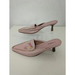 Vintage Via Marte Pink Embroidered Butterfly Kitten Heel Mules Size 7 Y2K